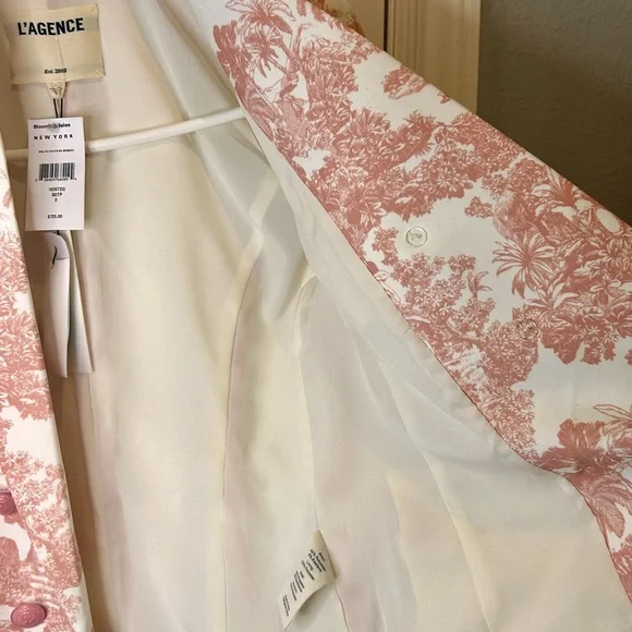 💗”L’Agence” NWT Elegant & Beautiful Pink/Cream Printed Women's Blazer Size S💖 - Picture 8 of 17